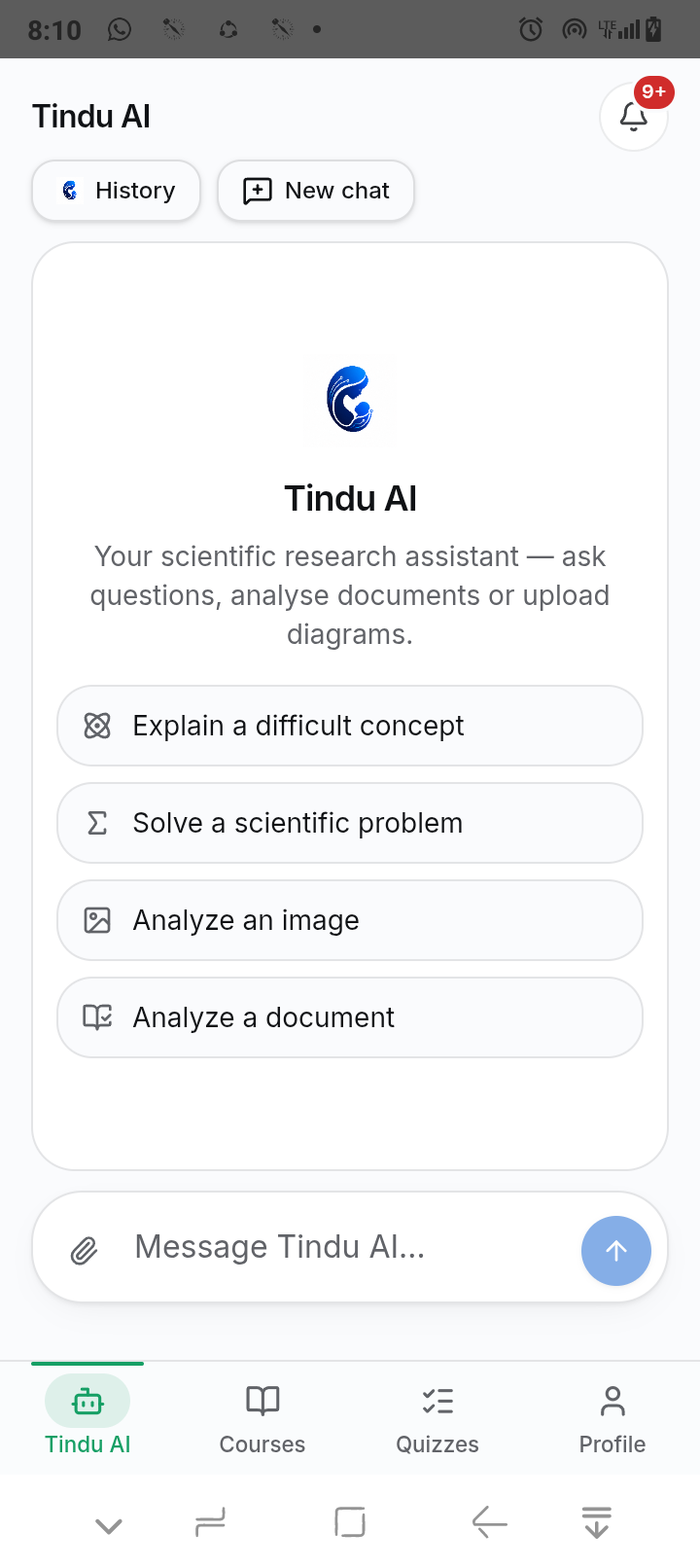 Tindu AI study assistant screen